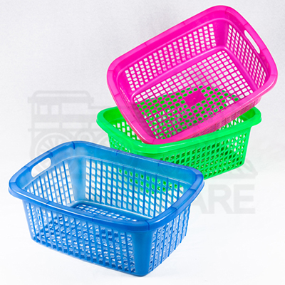 โรงงานขายส่ง ตะกร้าผ้าทรงเหลี่ยมเตี้ย 58cm. สีใส ราคาถูก, ขาย ตะกร้าพลาสติกเหลี่ยม คละสี ชมพู ฟ้า เขียว ยกโหล
