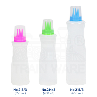 ขายส่ง ขวดซอส3รู สีใส มีฝาครอบปิดและปริมาตรข้างขวด 350ml. 400ml. 650ml. ราคาถูก, รับผลิต OEM ขวดบีบซอสพลาสติก