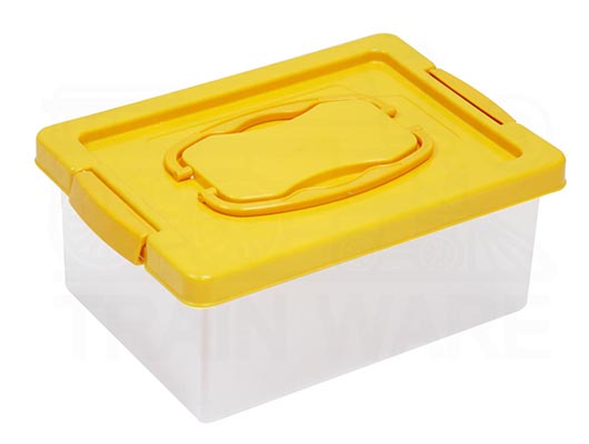 Wholesale 6.5L Yellow Plastic Storage Box with Handle & Lock, OEM Manufacturing & Custom Corporate Logo Printing Service in Thailand