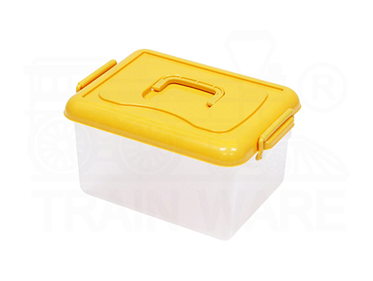 Wholesale 2L Small Yellow Plastic Storage Box with Handle & Lock with Custom Plastic Manufacturing & Corporate Logo Screen Printing Service in Bangkok, Thailand