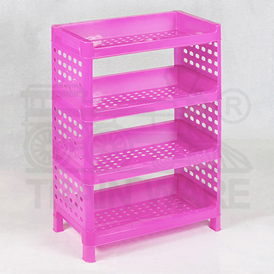 ร้านขายชั้นพลาสติกทรงแคบ สีชมพูใส 4 ชั้น สูง72cm. ยาว48cm. ราคาส่ง ยกโหล กทม. บางขุนเทียน พระราม2