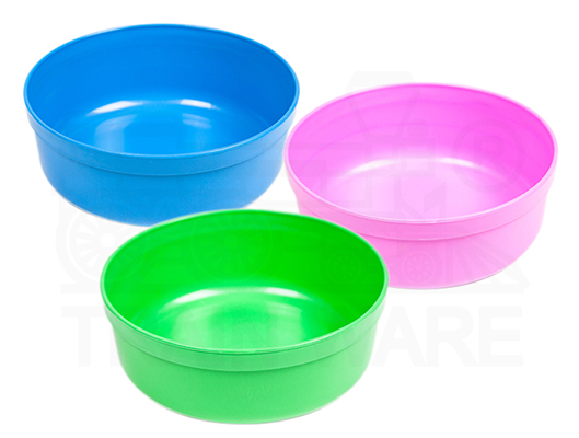 Wholesale and manufacturer 2-liter plastic water bowl (20cm) in pink, blue, green with custom screen printing in Bangkok, Thailand.